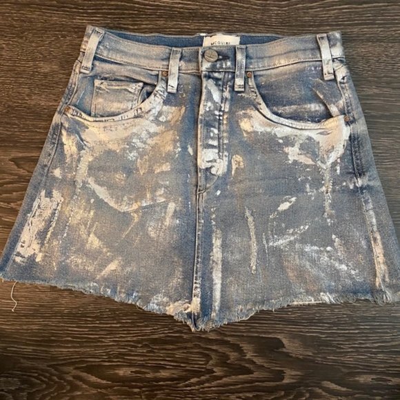 McGuire Izabel Silver Foil Denim High Rise Mini Skirt - Picture 1 of 4